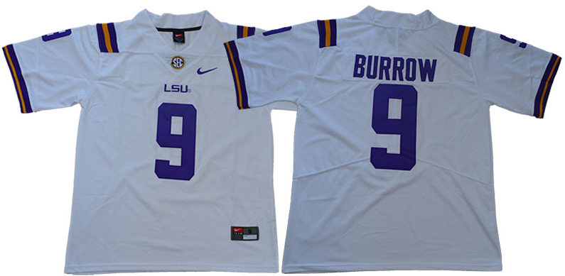 Men LSU Tigers #9 Burrow White NCAA Jersey